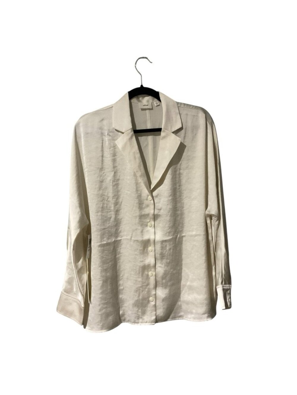 Wilfred Womens White Sheer Dolman Long Sleeve Buttoned Front Blouse, Size Small